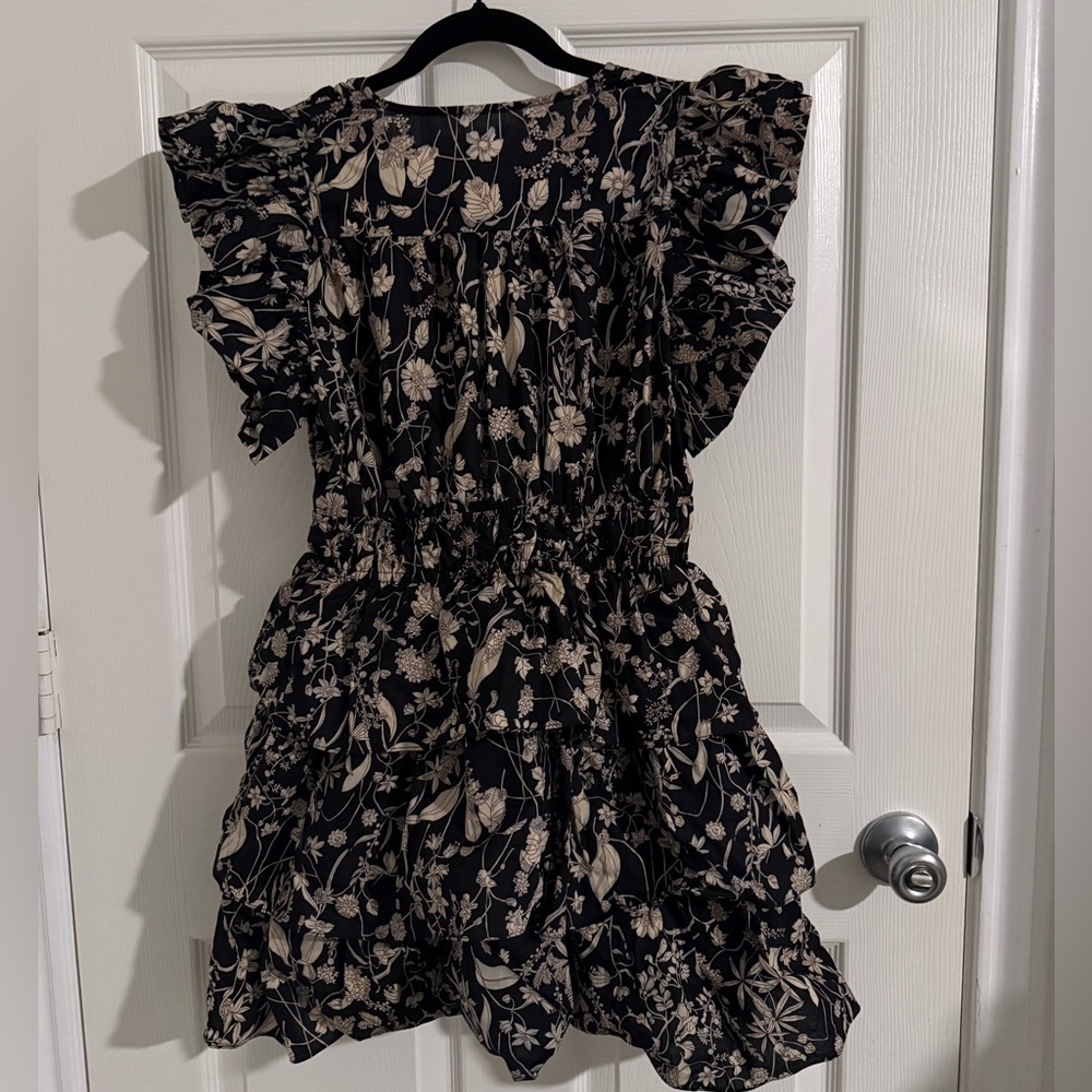 Floral print v-neck tiered ruffle cotton mini dress - Picture 3 of 7
